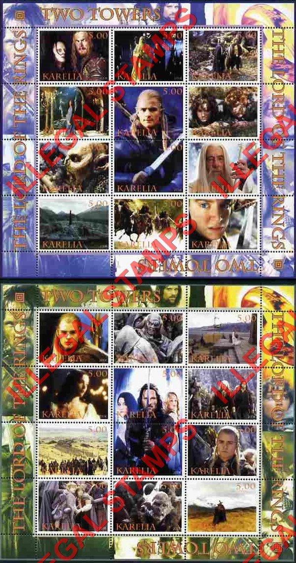Republic of Karelia 2004 Lord of the Rings Two Towers Illegal Stamps Republic of Karelia 2004 Lord of the Rings Two Towers Illegal Stamps
