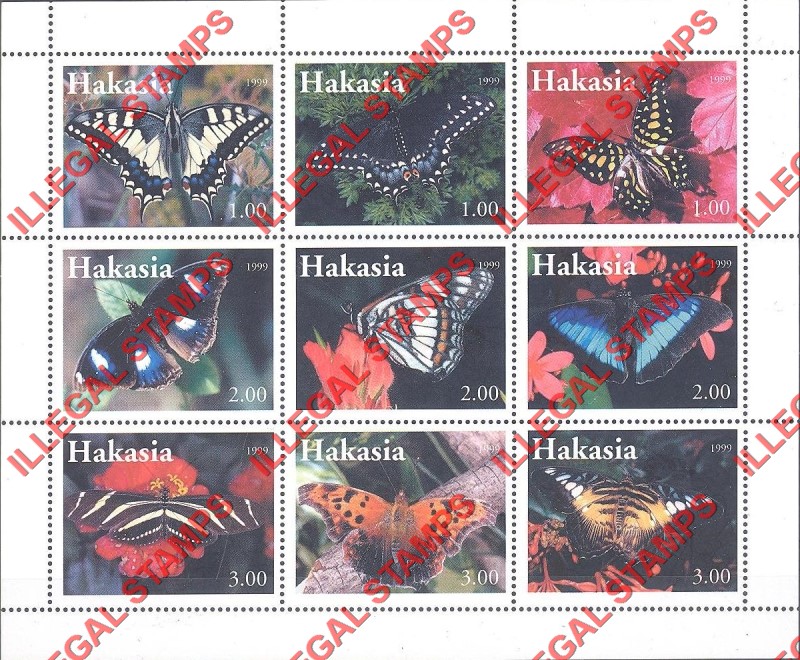 Republic of Khakasia 1999 Butterflies Illegal Stamps Republic of Khakasia 1999 Butterflies Illegal Stamps