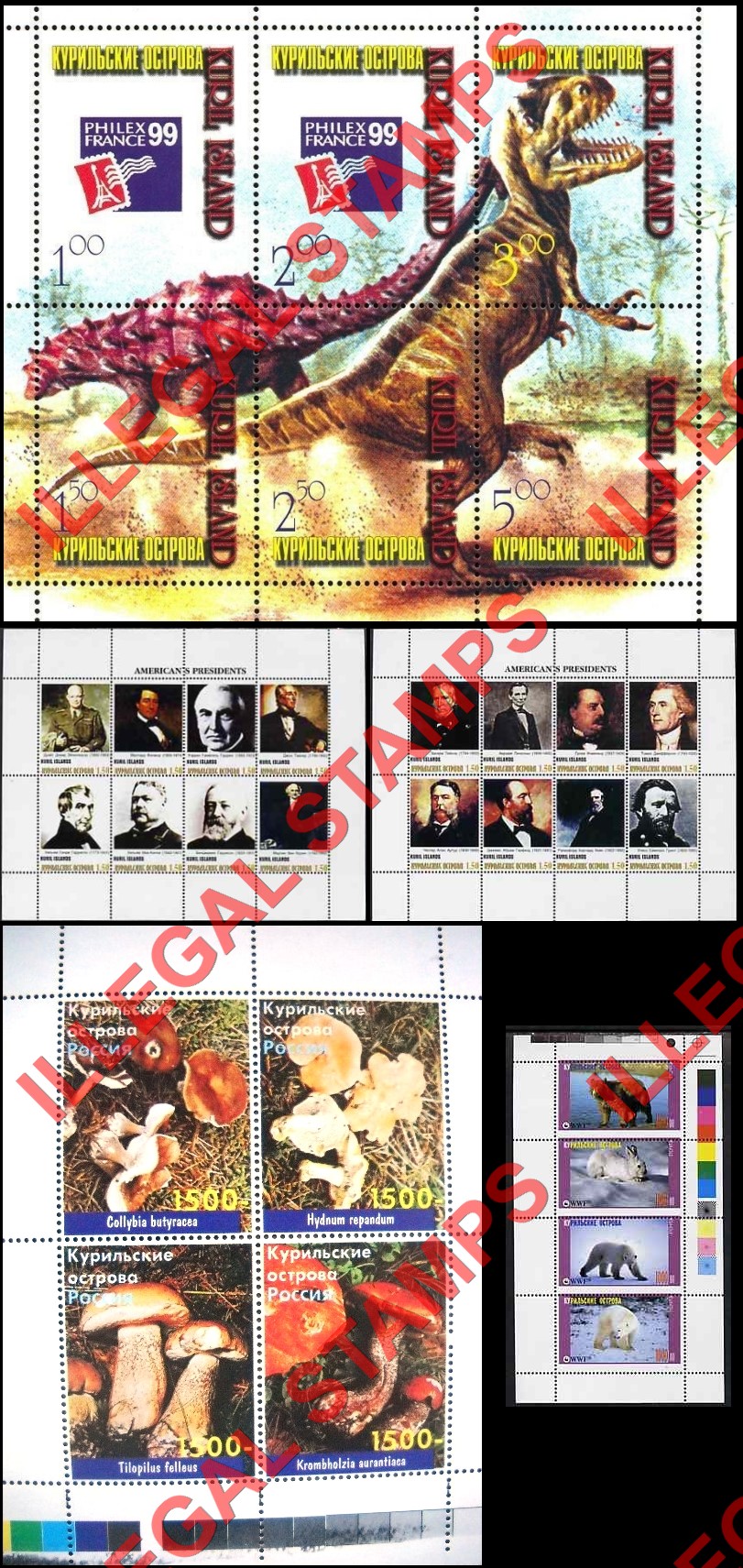 Kuril Islands 1999 Counterfeit Illegal Stamps Kuril Islands 1999 Counterfeit Illegal Stamps