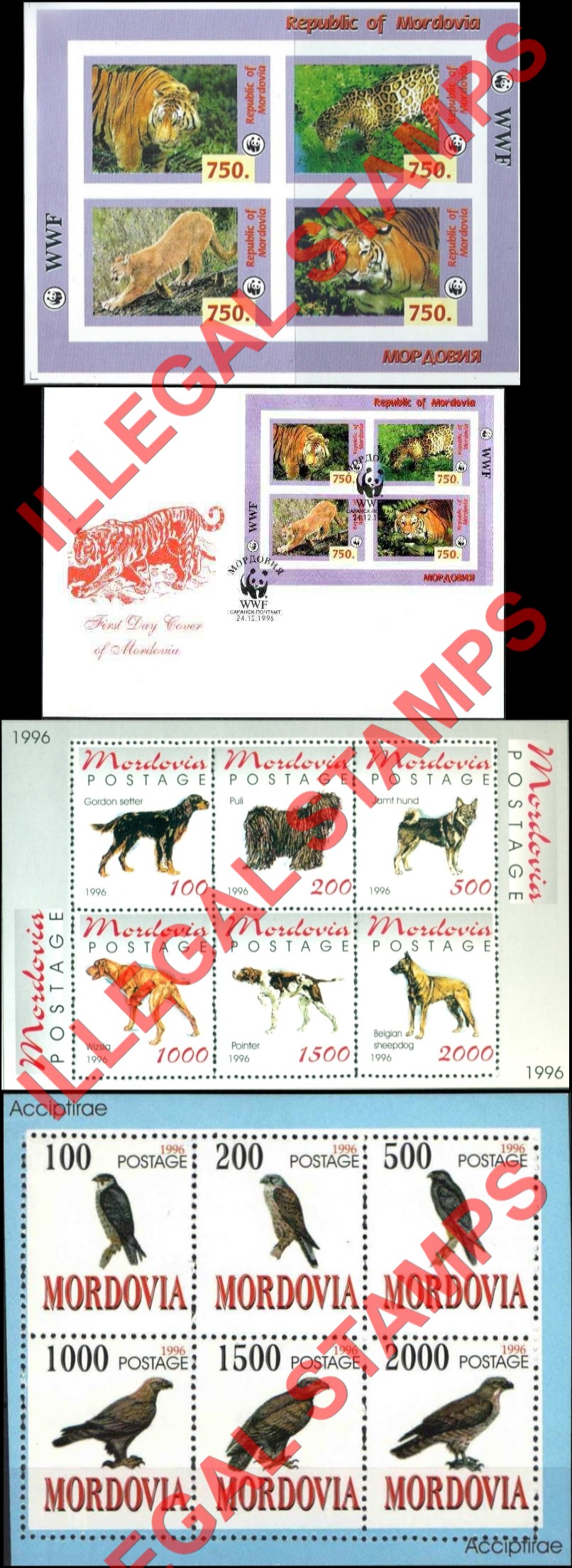 Republic of Mordovia 1996 Counterfeit Illegal Stamps Republic of Mordovia 1996 Counterfeit Illegal Stamps