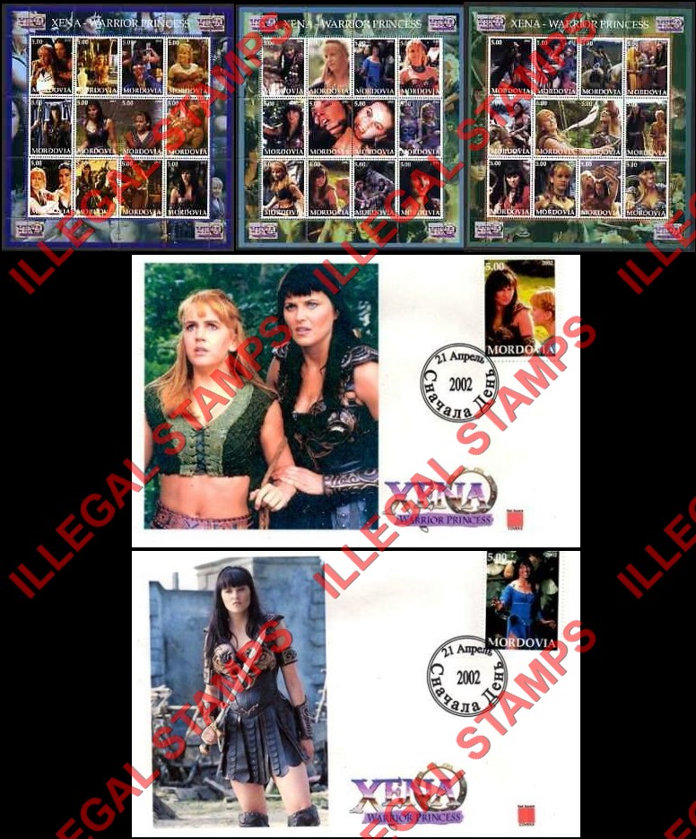 Republic of Mordovia 2002 Counterfeit Xena Illegal Stamps Republic of Mordovia 2002 Counterfeit Xena Illegal Stamps