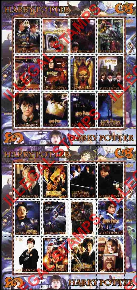 Republic of Mordovia 2004 Harry Potter Counterfeit Illegal Stamps Republic of Mordovia 2004 Harry Potter Counterfeit Illegal Stamps
