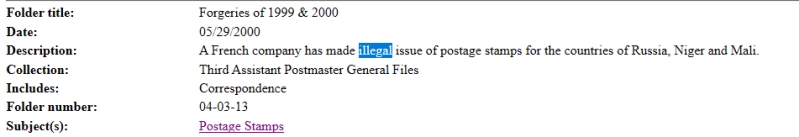 Reference to dossier stored in the US National Postal Museum Archives on Juan Montero Reference to dossier stored in the US National Postal Museum Archives on Juan Montero