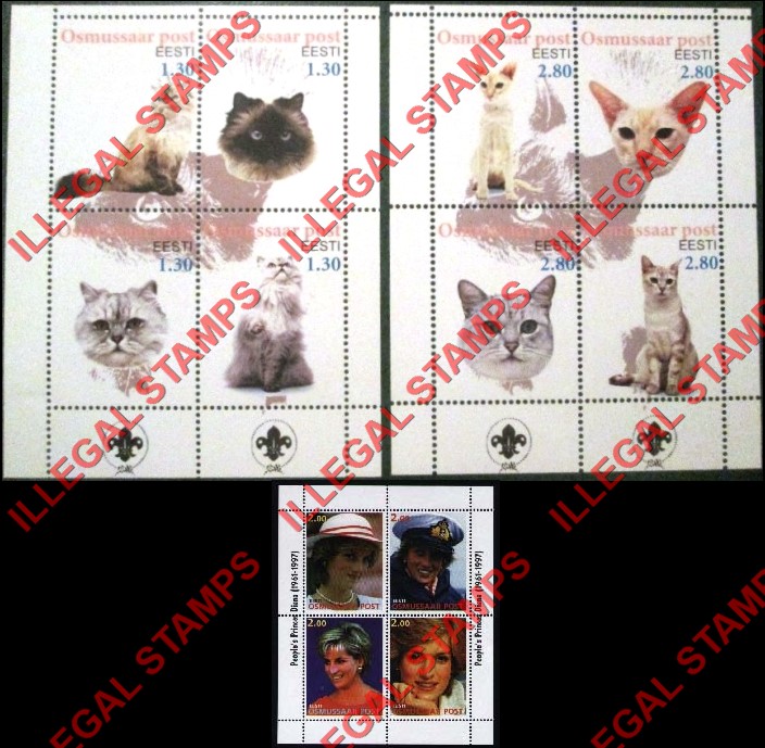 Osmussaar Post Cats and Princess Diana Illegal Stamps Osmussaar Post Cats and Princess Diana Illegal Stamps