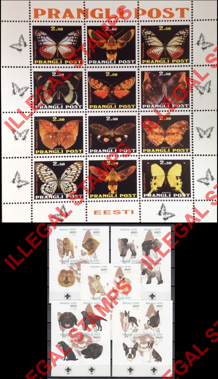 Prangli Post Dogs and Butterflies Illegal Stamps Prangli Post Dogs and Butterflies Illegal Stamps
