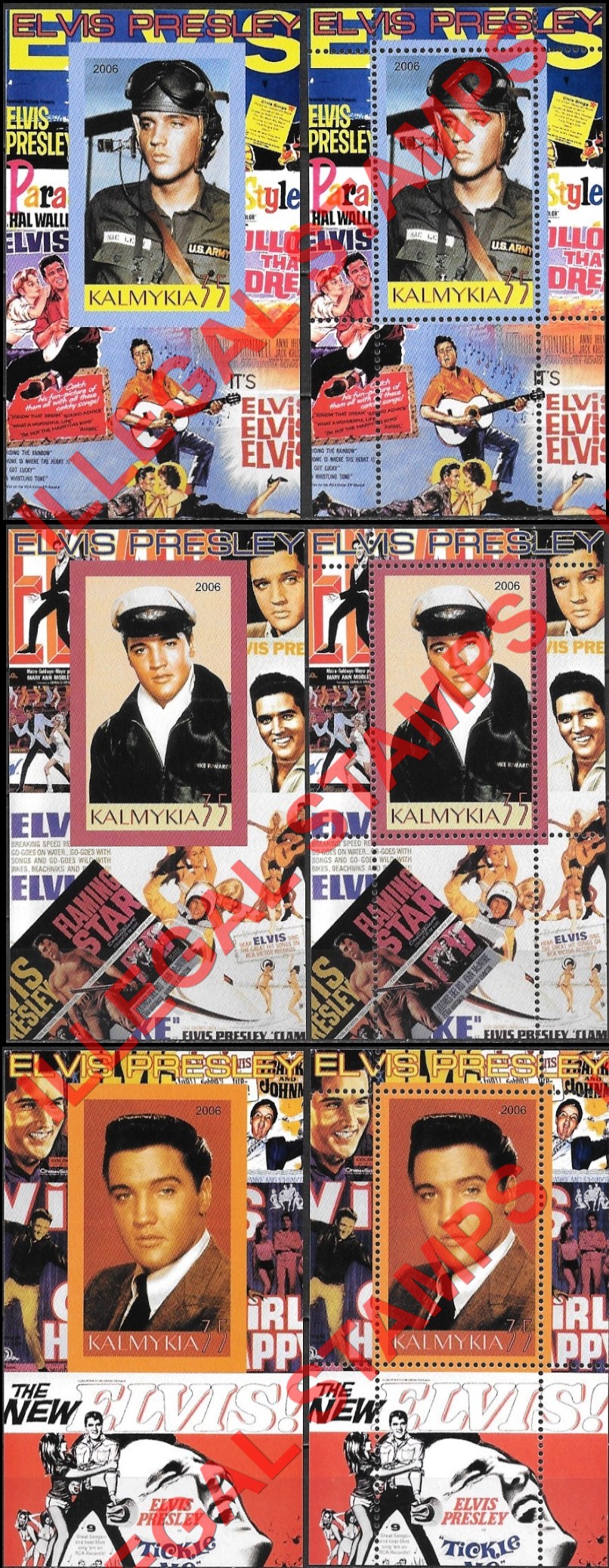 Republic of Kalmykia 2006 Elvis Presley Illegal Stamps Republic of Kalmykia 2006 Elvis Presley Illegal Stamps