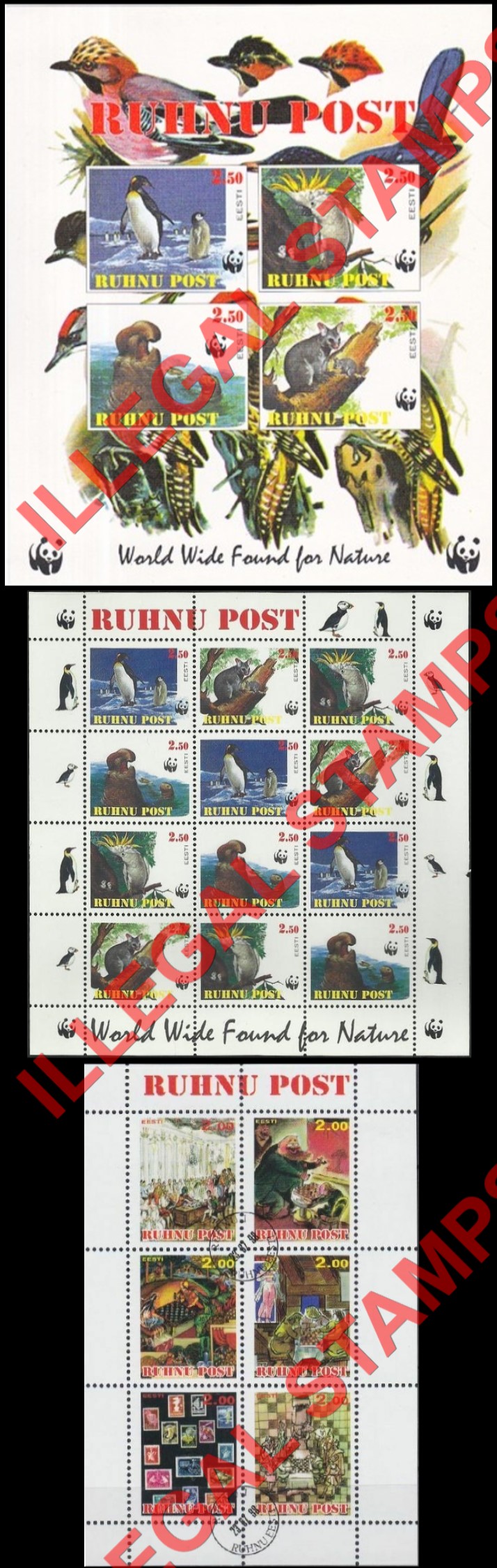 Ruhnu Post Chess and WWF Illegal Stamps Ruhnu Post Chess and WWF Illegal Stamps