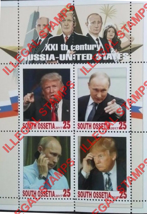 South Ossetia 2017 Donald Trump and Vladimir Putin Illegal Stamps South Ossetia 2017 Donald Trump and Vladimir Putin Illegal Stamps