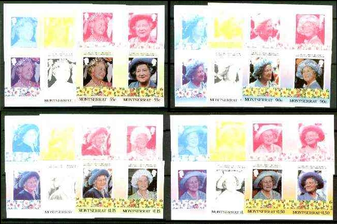 Montserrat 1985 85th Birthday of Queen Elizabeth the Queen Mother Progressive Color Proof Sets Montserrat 1985 85th Birthday of Queen Elizabeth the Queen Mother Progressive Color Proof Sets