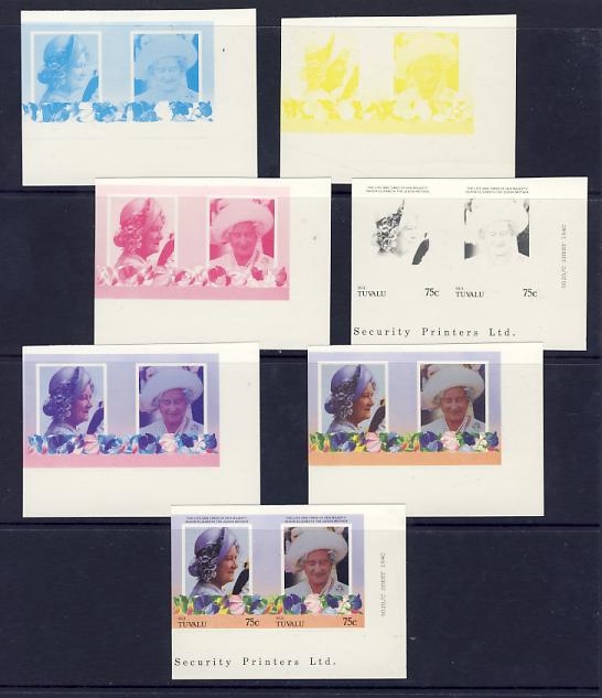 Tuvalu 1985 85th Birthday of Queen Elizabeth the Queen Mother 75c Progressive Color Proof Set Tuvalu 1985 85th Birthday of Queen Elizabeth the Queen Mother 75c Progressive Color Proof Set