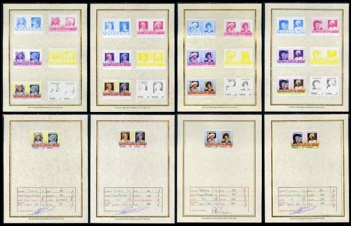 Tuvalu 1985 85th Birthday of Queen Elizabeth the Queen Mother Progressive Color Proof Presentation Folders Tuvalu 1985 85th Birthday of Queen Elizabeth the Queen Mother Progressive Color Proof Presentation Folders