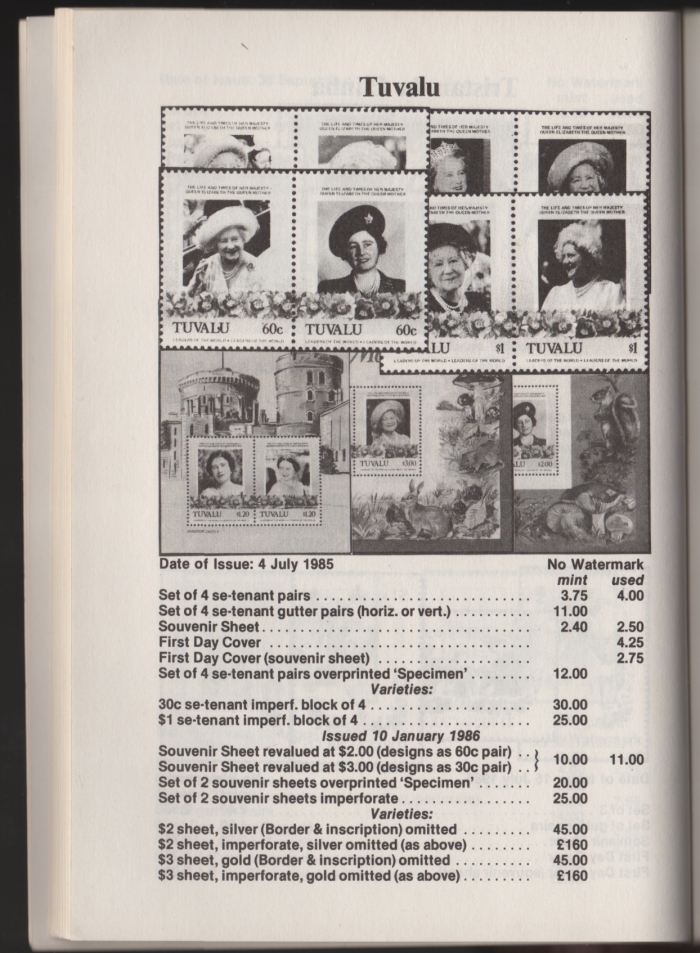Urch Harris Ad Showing Tuvalu 1985 85th Birthday Stamps and Varieties Urch Harris Ad Showing Tuvalu 1985 85th Birthday Stamps and Varieties