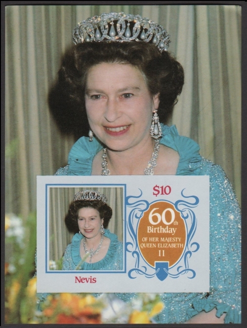 Nevis 1986 60th Birthday of Queen Elizabeth II Omnibus Series Imperforate Souvenir Sheet