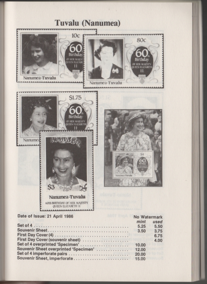 Urch Harris Ad Showing Tuvalu Nanumea 1986 60th Birthday Stamps and Varieties Urch Harris Ad Showing Tuvalu Nanumea 1986 60th Birthday Stamps and Varieties