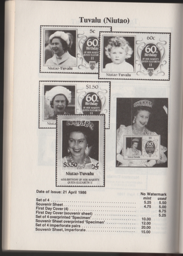 Urch Harris Ad Showing Tuvalu Niutao 1986 60th Birthday Stamps and Varieties