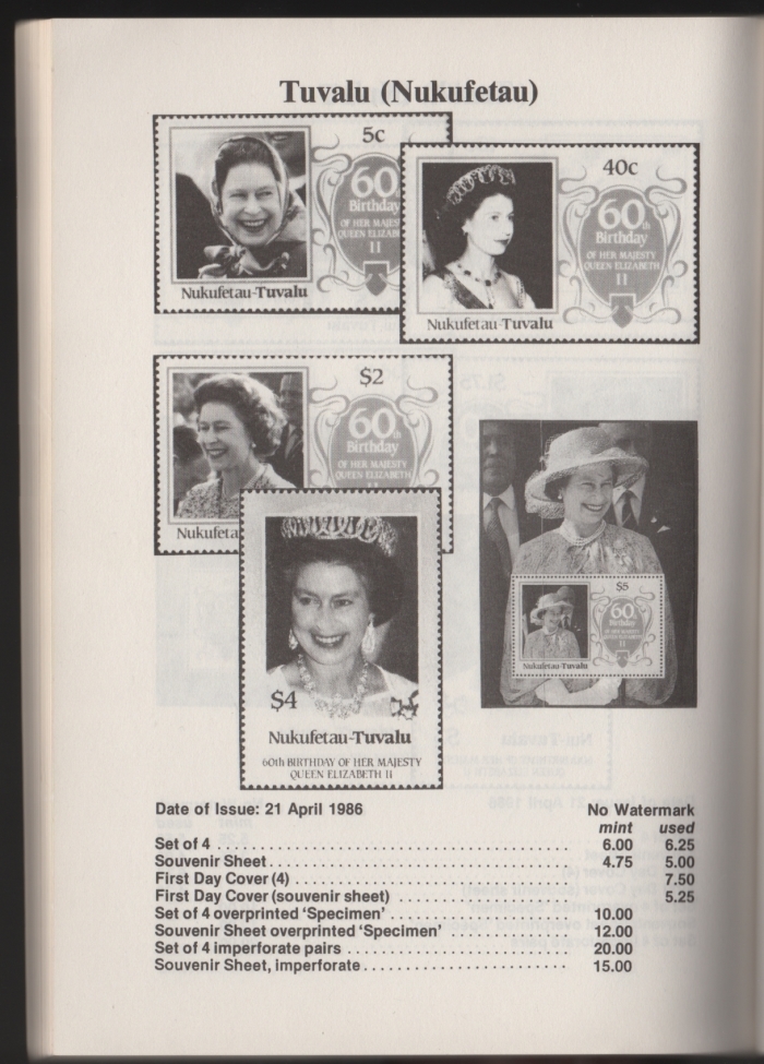 Urch Harris Ad Showing Tuvalu Nukufetau 1986 60th Birthday Stamps and Varieties