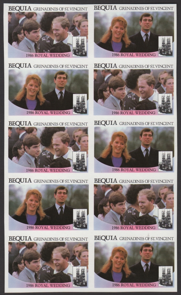 Bequia 1986 Royal Wedding $2 Missing Value Error Imperforate Proofs Bequia 1986 Royal Wedding $2 Missing Value Error Imperforate Proofs