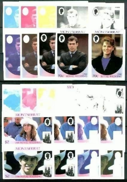 Montserrat 1986 Royal Wedding Progressive Color Proofs