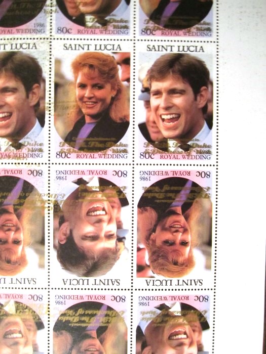 Saint Lucia 1986 Royal Wedding 80c 2nd Issue Perforated with Gold Overprint A' Cheval Saint Lucia 1986 Royal Wedding 80c 2nd Issue Perforated with Gold Overprint A' Cheval