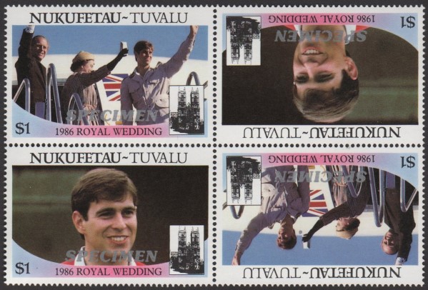 Nukufetau 1986 Royal Wedding $1 Perforated Large SPECIMEN Overprinted Stamps Nukufetau 1986 Royal Wedding $1 Perforated Large SPECIMEN Overprinted Stamps