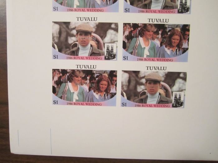 Tuvalu 1986 Royal Wedding $1 SPECIMEN Overprinted Imperforate Proofs Tuvalu 1986 Royal Wedding $1 SPECIMEN Overprinted Imperforate Proofs