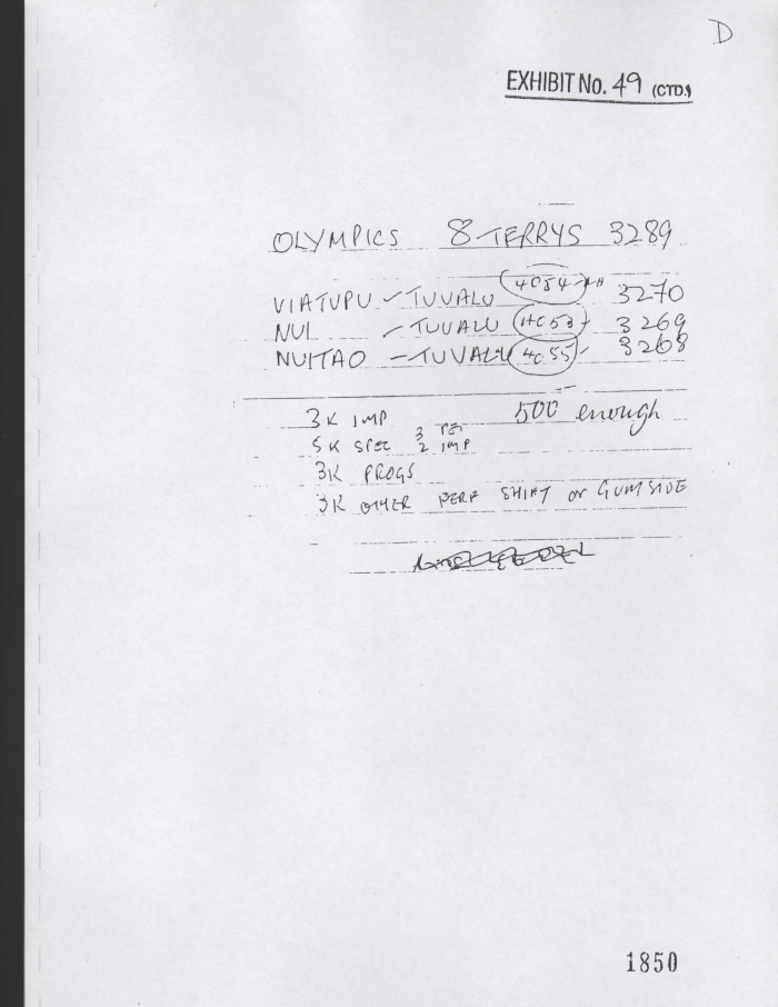 Hand Written Description for Additional Tuvalu Islands Unissued 1988 Seoul Olympic Games Stamps Hand Written Description for Additional Tuvalu Islands Unissued 1988 Seoul Olympic Games Stamps