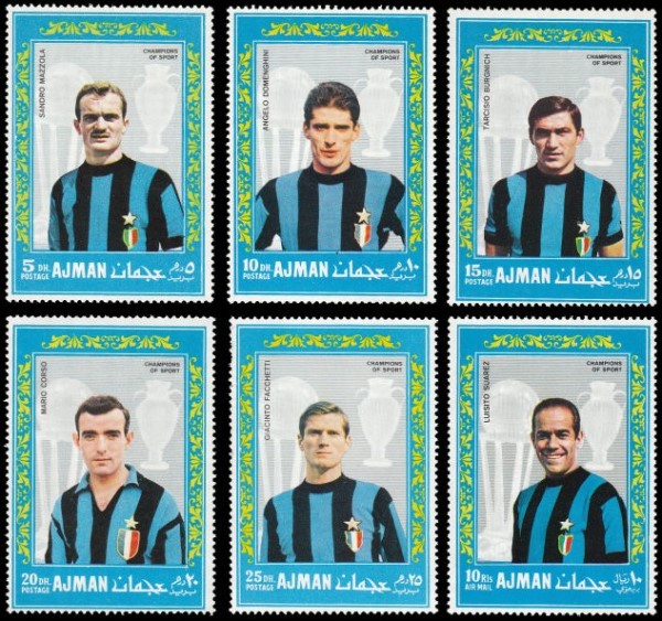 Ajman 1968 F.C. International Soccer Team (Italy) Stamps Ajman 1968 F.C. International Soccer Team (Italy) Stamps
