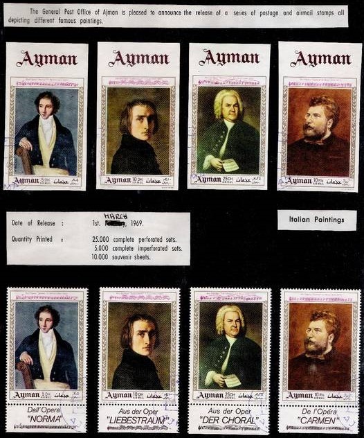 Ajman 1969 Famous Paintings Promotional Postal Announcement Ajman 1969 Famous Paintings Promotional Postal Announcement