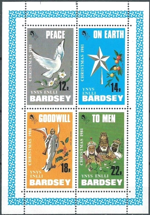 Bardsey Island 1981 Christmas Sheetlet of Carriage Labels Bardsey Island 1981 Christmas Sheetlet of Carriage Labels