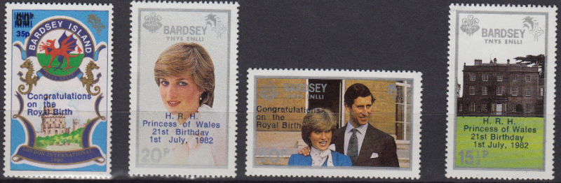 Bardsey Island 1982 Birth of Prince William Carriage Labels Bardsey Island 1982 Birth of Prince William Carriage Labels