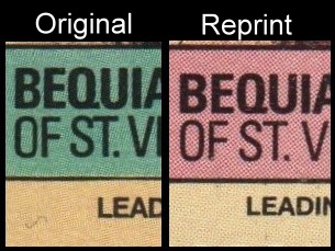 The Forged Unauthorized Reprint Bequia Dogs Scott 181 Color Comparison