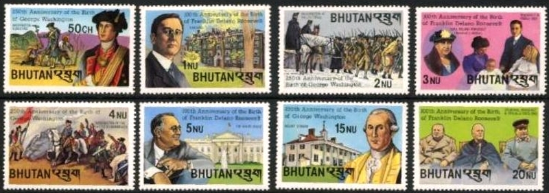 Bhutan 1982 George Washington and Franklin D. Roosevelt Stamps Bhutan 1982 George Washington and Franklin D. Roosevelt Stamps
