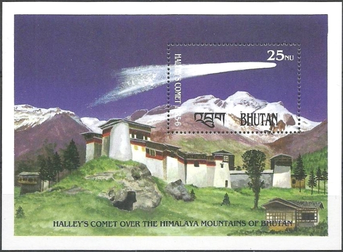 Bhutan 1986 Halley's Comet Over the Himalayas Souvenir Sheet Bhutan 1986 Halley's Comet Over the Himalayas Souvenir Sheet