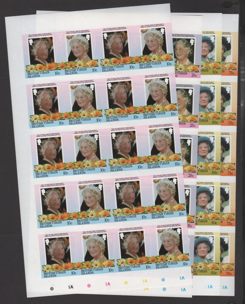 British Virgin Islands 1985 Leaders of the World 85th Birthday Imperforate Forgery Part Pane Set