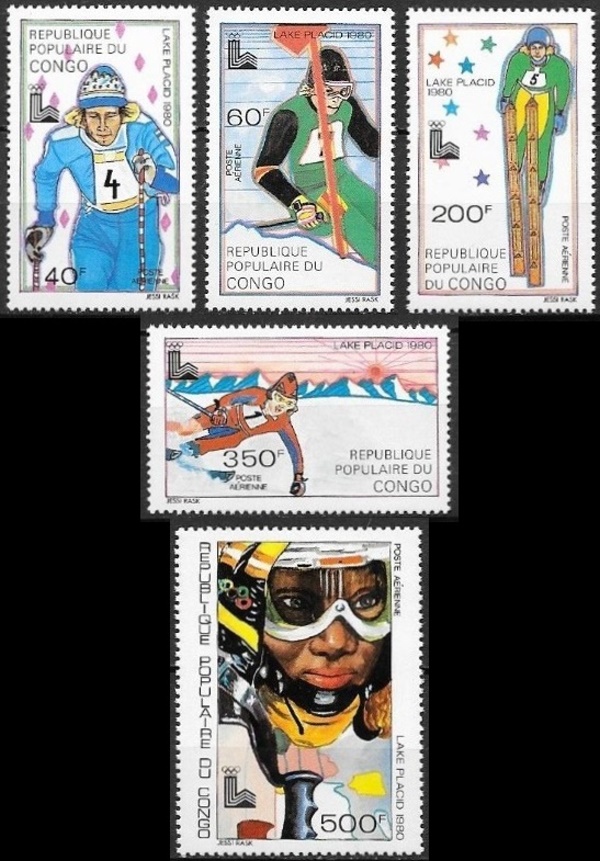 Congo 1979 13th Winter Olympic Games, Lake Placid Skiing Stamps Congo 1979 13th Winter Olympic Games, Lake Placid Skiing Stamps