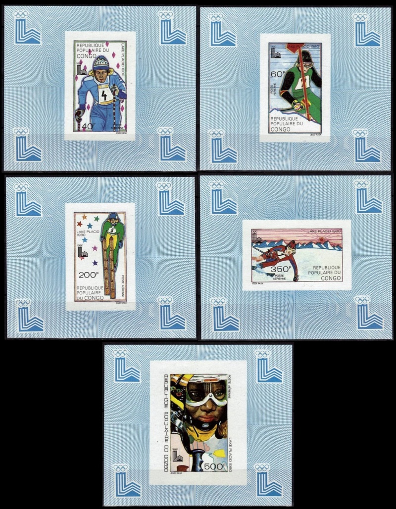 Congo 1979 13th Winter Olympic Games, Lake Placid Skiing Deluxe Sheetlet Set Congo 1979 13th Winter Olympic Games, Lake Placid Skiing Deluxe Sheetlet Set