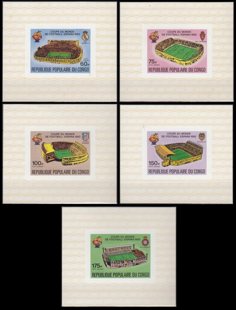 Congo 1980 World Cup Soccer Championship, Spain (1982) Deluxe Sheetlet Set with Decorative Background Congo 1980 World Cup Soccer Championship, Spain (1982) Deluxe Sheetlet Set with Decorative Background