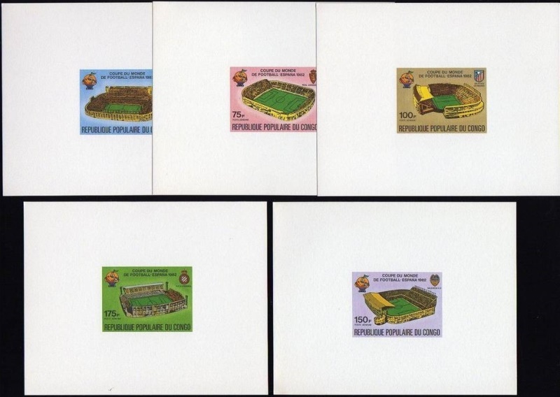 Congo 1980 World Cup Soccer Championship, Spain (1982) Deluxe Sheetlet Set with White Background Congo 1980 World Cup Soccer Championship, Spain (1982) Deluxe Sheetlet Set with White Background