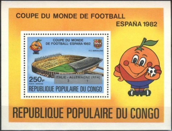 Congo 1980 World Cup Soccer Championship Finalists, Spain (1982) Souvenir Sheet Congo 1980 World Cup Soccer Championship Finalists, Spain (1982) Souvenir Sheet