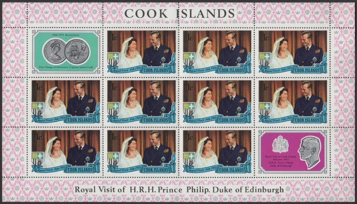 1971 Royal Visit of Prince Philip, The Duke of Edinburgh 1c Sheetlet of 10 Plus 2 Labels 1971 Royal Visit of Prince Philip, The Duke of Edinburgh 1c Sheetlet of 10 Plus 2 Labels