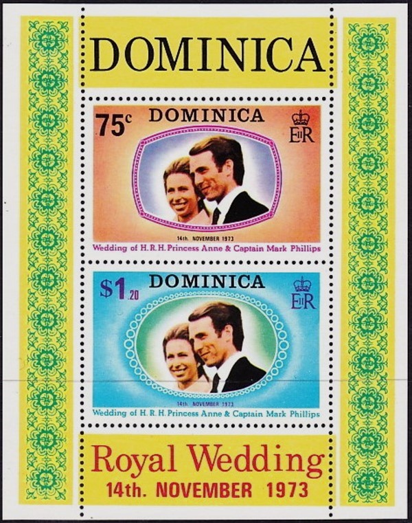 1973 Royal Wedding of Princess Anne and Captain Mark Phillips Souvenir Sheet 1973 Royal Wedding of Princess Anne and Captain Mark Phillips Souvenir Sheet
