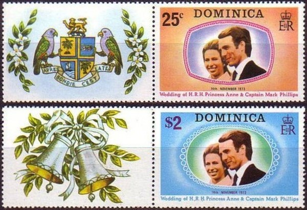 1973 Royal Wedding of Princess Anne and Captain Mark Phillips Stamps with Tabs 1973 Royal Wedding of Princess Anne and Captain Mark Phillips Stamps with Tabs