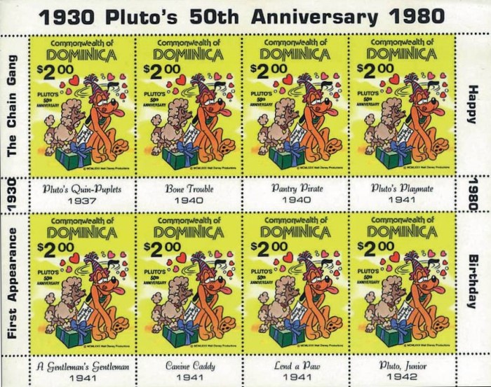 1981 50th Anniversary of Walt Disney's Pluto Mini Pane 1981 50th Anniversary of Walt Disney's Pluto Mini Pane