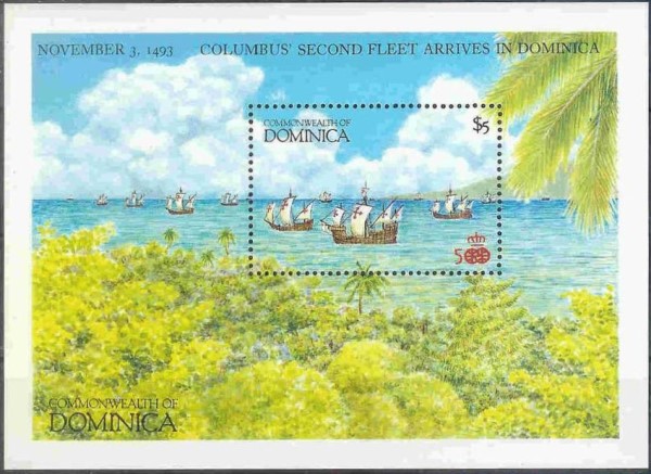 1987 Columbus Second Fleet Arriving in Dominica Souvenir Sheet 1987 Columbus Second Fleet Arriving in Dominica Souvenir Sheet