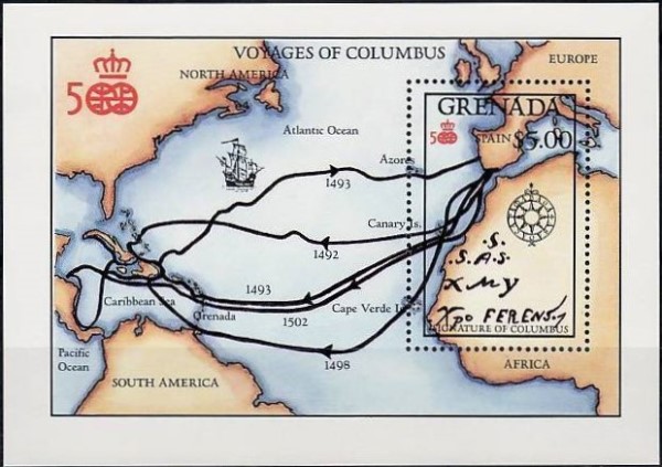 1987 500th Anniversary of the Discovery of America Voyages of Columbus $5.00 Souvenir Sheet 1987 500th Anniversary of the Discovery of America Voyages of Columbus $5.00 Souvenir Sheet