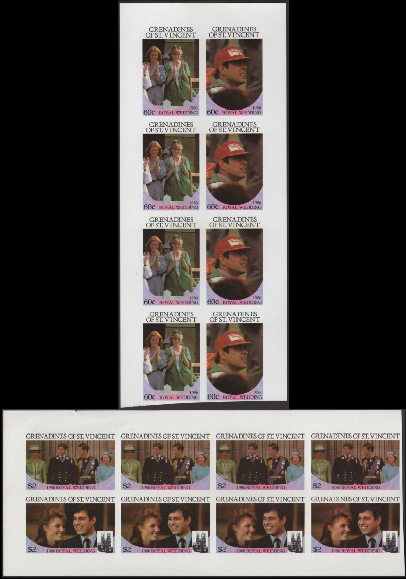 Saint Vincent Grenadines 1986 Royal Wedding Imperforate Forgery Stamp Strips