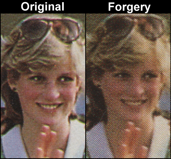 Saint Vincent Grenadines 1986 Royal Wedding Fake with Original Screen and Color Comparison