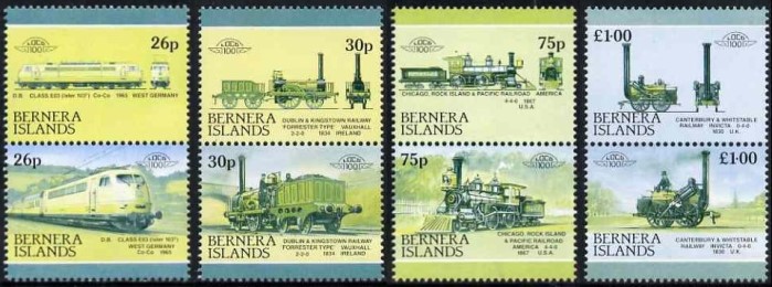 1983 Bernera Islands Leaders of the World, Locomotives (2nd series) Missing Red Error Stamps 1983 Bernera Islands Leaders of the World, Locomotives (2nd series) Missing Red Error Stamps