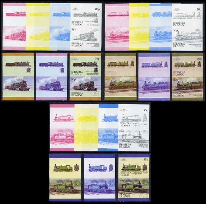 1984 Bernera Islands Leaders of the World, Locomotives (3rd series) Progressive Color Proof Stamps 1984 Bernera Islands Leaders of the World, Locomotives (3rd series) Progressive Color Proof Stamps