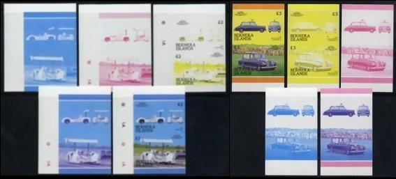 1987 Bernera Islands Leaders of the World, Automobiles (2nd series) Progressive Color Proof Stamps 1987 Bernera Islands Leaders of the World, Automobiles (2nd series) Progressive Color Proof Stamps